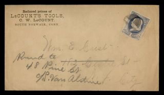 Dr Who 1880s South Norwalk Ct Fancy Cancel Advertisign Tools Forwarded E52342