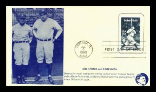 Dr Jim Stamps Us Lou Gehrig Babe Ruth First Day Cover Baseball Chicago