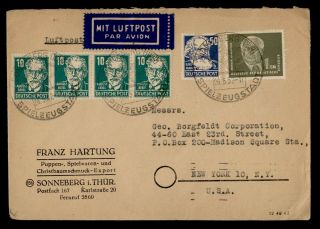 Dr Who 1952 Germany Sonneberg To Usa Multi Franked Air Mail C124436