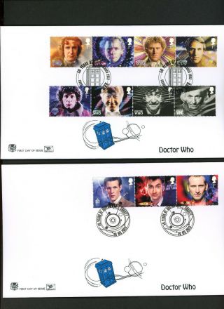 2013 Doctor Who Set On Stuart Fdcs 2 Different Cardiff Handstamps