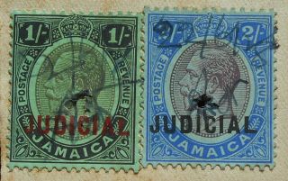 Jamaica 1928 Court Document w/ 2 Judicial Revenue Stamps 2