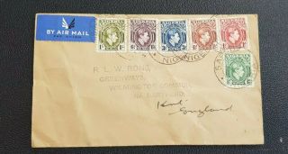 Nigeria 1938 Air Mail Cover With 6 Stamps Incl 1 Shilling