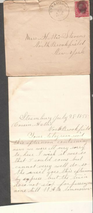 1895 Cover/ Letter Louisa Steamburg Ny To Cousin Hattie Stevens North Brookfield