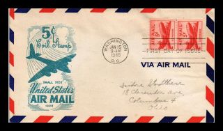 Dr Jim Stamps Us 5c Small Size Air Mail Coil Ioor First Day Cover Pair