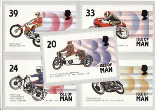 1993 Isle Of Man,  Tt Motorcycle Races,  Set Of 5 Stamp Cards