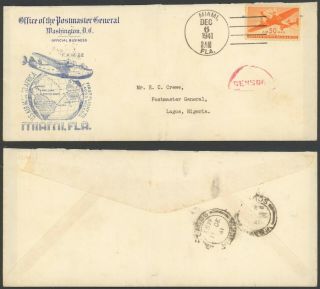 Usa Wwii 1941 - Air Mail Cover Flight To Lagos Nigeria - Censor 34770/7