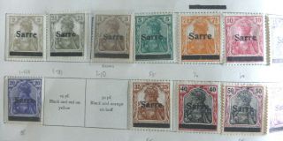 Saar 1920 German Stamps O/p Sarre & Saargebite &