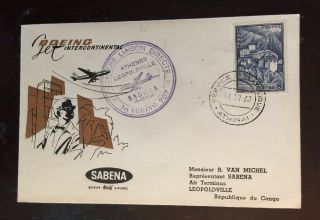 1962 First Flight Cover Athens To Leopoldville Sabena Airlines Boeing 707