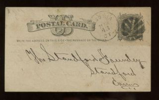 Us Postal Card 1877 Ansonia,  Connecticut (very Fancy Cancel) To Stamford,  Conn