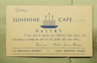 Dr Who East Boston Ma Postal Card Advertising Sunshine Cafe E49981