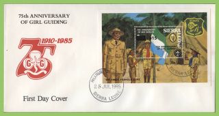 Sierra Leone 1985 75th Anniv.  Of Boy Scouts Mini Sheet On First Day Cover