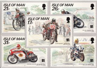 1991 Isle Of Man,  Tt Motorcycle Races,  Set Of 5 Stamp Cards