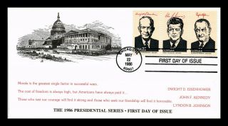 Dr Jim Stamps Us Monarch Cover Presidents Eisenhower Kennedy Johnson Fdc Combo