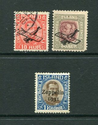 Iceland Early Airmail 1931 Zeppelin M&u Lot 3 Stamps