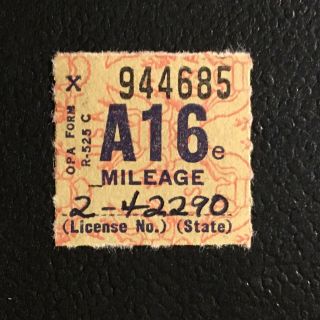A16e Wwii Mileage Ration Stamp - Opa Form R - 525 C