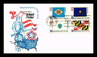 Dr Jim Stamps Us Bicentennial Era State Flags Fdc Cover Craft Block Of Four