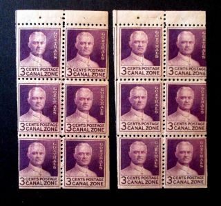 1934 Canal Zone Us S Cz117a Booklet Stamp Panes 3c Of 6v Each Mnh Og