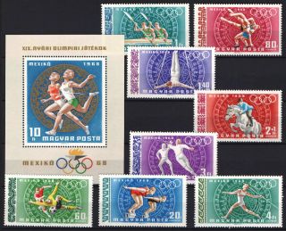 Two In One - Hungary 1968.  Olimpic Games Mexico Set,  Sheet Garniture Mnh