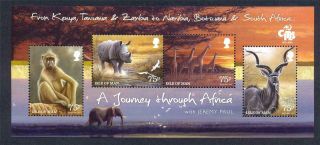 Gb Iom Isle Of Man Stamps 2013 Animals Of Africa Monkey Hippo Rhino M/s U/m