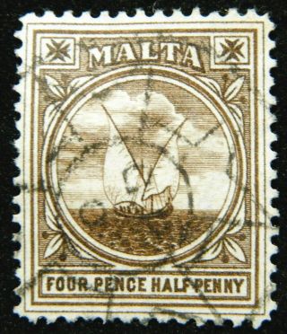 Malta Stamp 1904 - 14 4 1/2d Gozo Fishing Boat Scott 42 Sg57