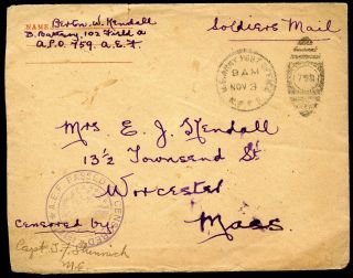 Apo 798 1918 (mesves) Red Cross Cover From 102nd Field Art.  To Worcester,  Ma