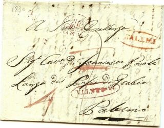 Italy Stampless Red Oval Salemi - Palermo 1830 Diff Tax And Marks,  Text Look