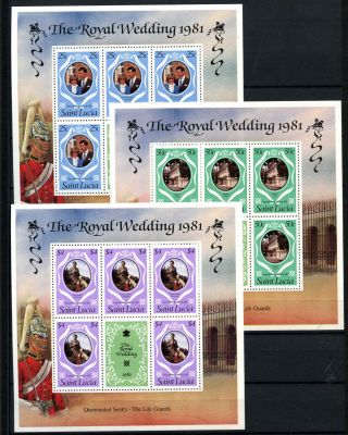 St.  Lucia 1981 Sg 576 - 8 Royal Wedding Mnh Sheetlets Set D54508