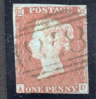 One Penny Red Imperf,  S.  G.  8,  With Green Postmark " Wigan " Plate 73,  A.  D.
