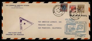 Dr Who 1941 Malaya First Flight Paa Singapore To San Francisco Ca Usa E56963