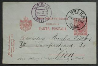 Romania 1907 Postcard Sent From Braila To Austria Franked W/ 10 Bani Stamp