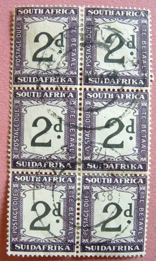 South Africa 1927 Sg D23 - 2d Black & Purple Postage Due Block Of 6 - Scarce