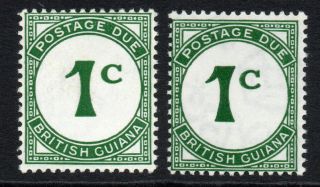 British Guiana Two 1 Cent Postage Due Stamps C1940 - 55 Mounted (both Papers)