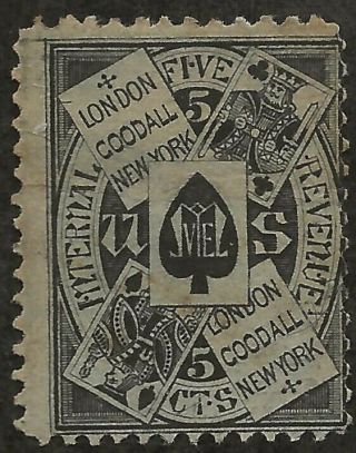 Ru 8b - - London,  Goodall 5 Cent Private Die Playing Card Stamp - - - 53