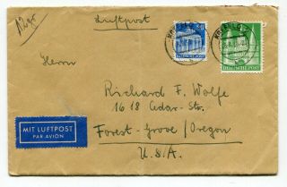 Germany 1950 Krefeld Cds - British Zone - Airmail Franking Cover To Usa