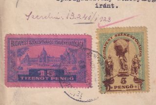 1945,  Hungary,  Inflation,  Document With Two Budapest Revenue Stamps