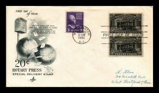 Dr Jim Stamps Us Rotary Press 20c Special Delivery Fdc Cover Scott E19 Pair
