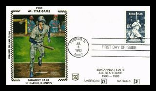 Dr Jim Stamps Us Baseball All Star Game Babe Ruth Z Silk First Day Cover