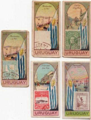 5 Chile Pre - Wwii Trade Ad Cards Showing Postage Stamp Flag