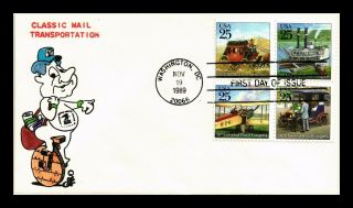 Dr Jim Stamps Us Classic Mail Transportation Fdc Hand Colored Cover Block Of 4