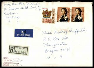 Hong Kong Kowloon December 9 1972 Registered Air Mail Cover To Manzanita Or Usa