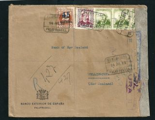 1938 Spanish Civil War Registered Cover Palafrugell Spain To Zealand