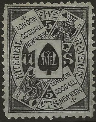 Ru 8b - London Goodall 5 Cent Private Die Playing Card Tax Stamp - - 55