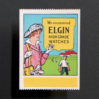 Poster Stamp Usa 1915 Elgin Watch Golf Advertising Label • Cinderella