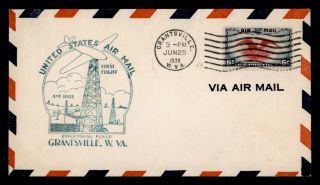 Dr Who 1939 Grantsville Wv First Flight Cam 1002 Air Mail C122496