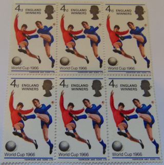 Gb 1966 World Cup Football England Winners 4d Stamps Unmounted Block Of 6