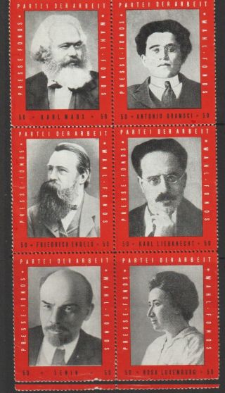 German Poster Stamp Block Of 6 Political