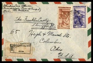 Italy Roma June 11 1952 Registered Air Mail Cover Pair To Columbus Ohio Usa