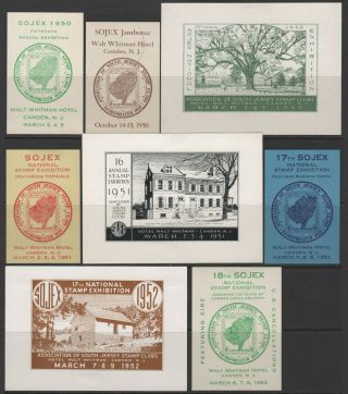 " Sojex " Stamp Exhibition - 20 Souvenir Sheets & Show Labels 1950 - 1959