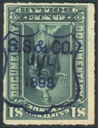 R173 Documentary $1 Stamp Cv $.  25 Shield S.  S.  & Co.  Jul 7,  1898 Handstamp Cancel