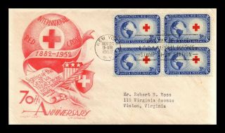 Us Cover Red Cross Block Of 4 Fdc Scott 1016 Staehle Cachet Craft